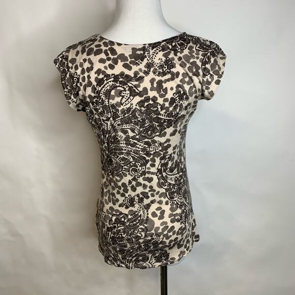 Banana Republic Paisley Print Ruffle T Shirt Sz Small Y2K - Picture 2 of 9